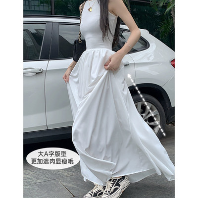 白色吊带洋装女长版法式