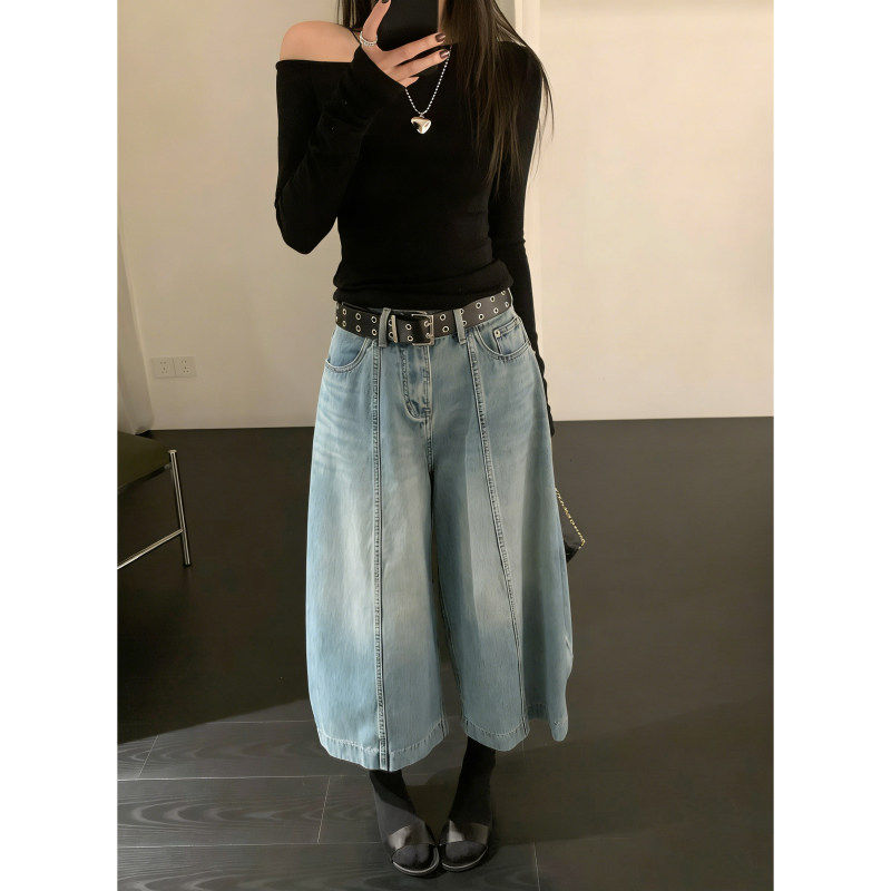 美式复古今年流行八分梧桐裤女夏季薄款松弛感宽松高腰弯刀七分裤