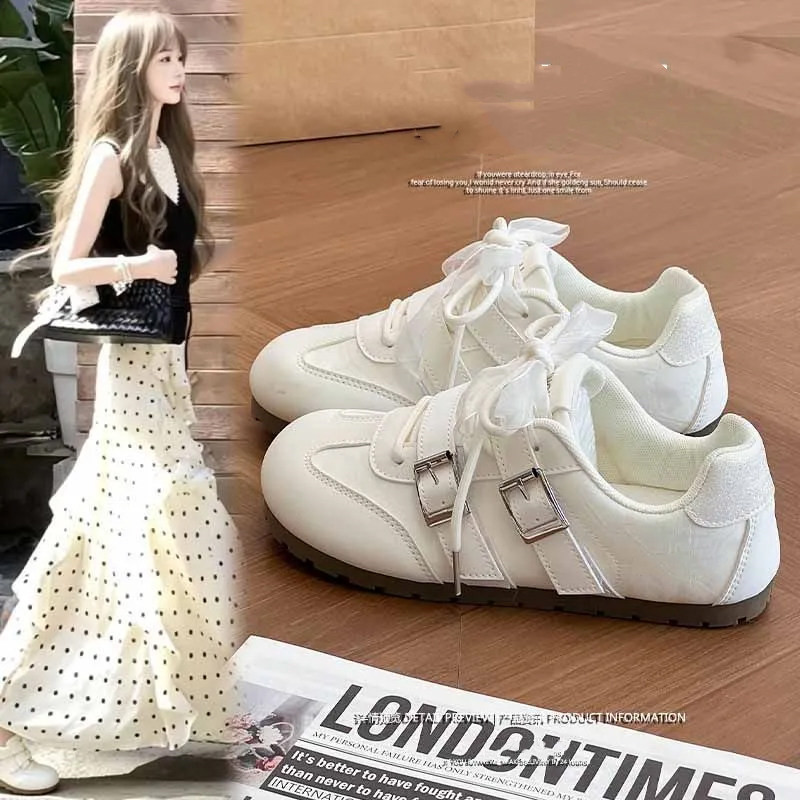 超软高颜值芭蕾风德训鞋女款2026秋季新款百搭学生休闲小白鞋
