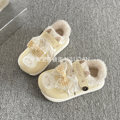 鲁鲁蛋 冬季保暖二棉女鞋厚底小白鞋女款2025新款加绒板鞋面包鞋