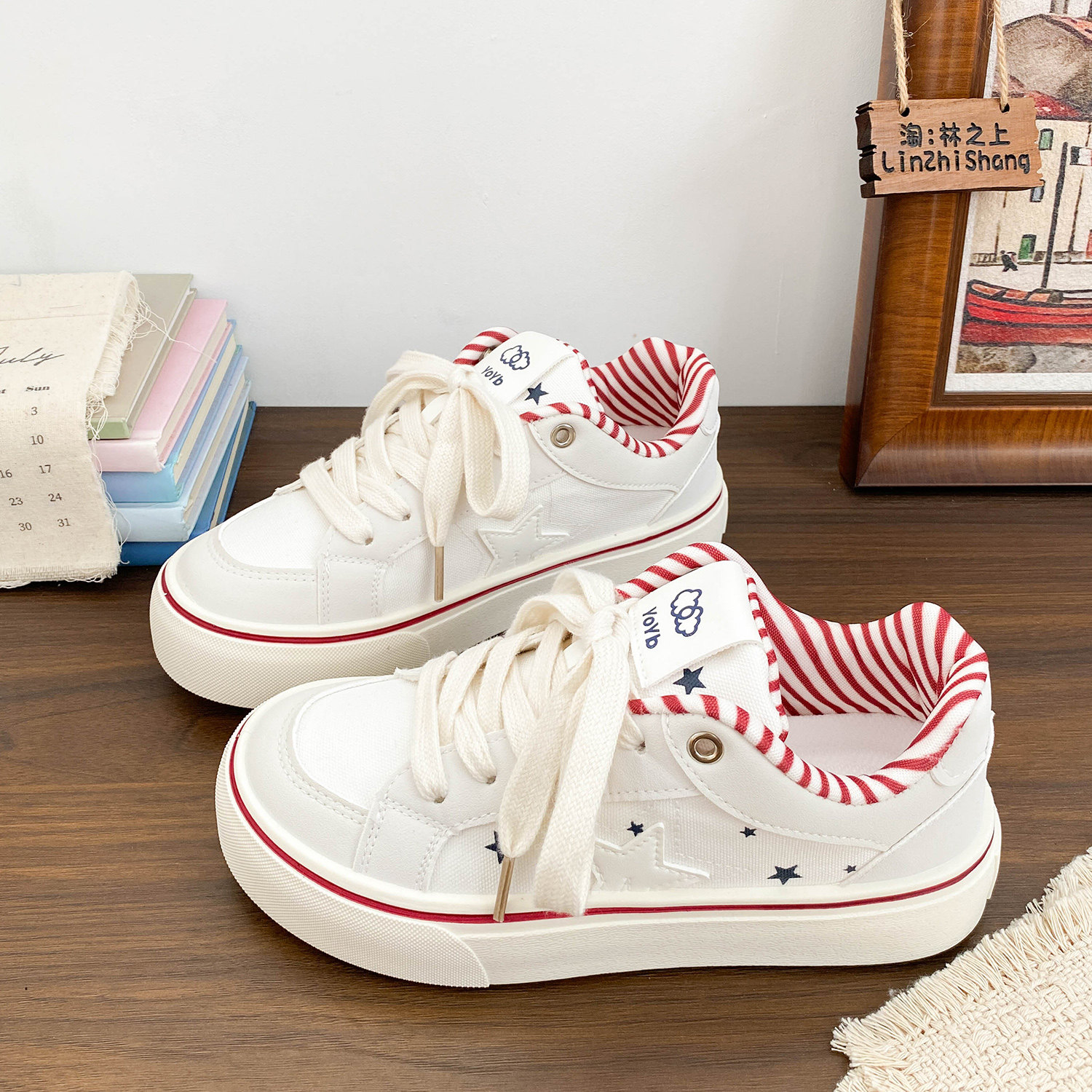 港风星星厚底面包小白鞋女原创设计百搭超火爆款小众chic帆布板鞋