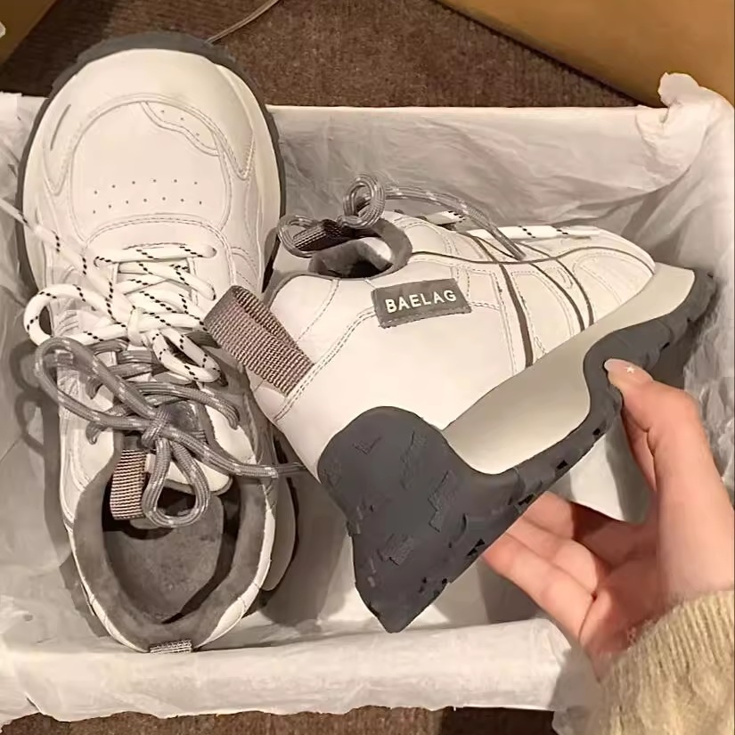 厚底增高真皮阿甘鞋女潮2025冬季加绒保暖复古德训老爹鞋轻便百搭