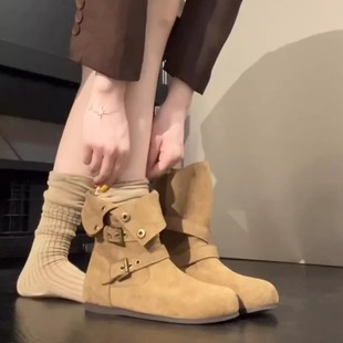 真皮短靴女2026秋冬季新款内增高小个子棕色马丁靴加绒勃肯鞋靴子