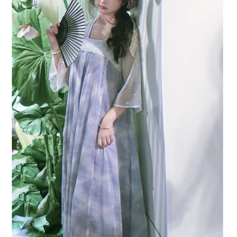 2025年春夏季新款文艺复古小清新日常可穿方口领假两件汉服连衣裙