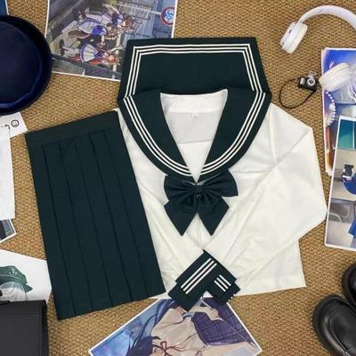 JK制服正统墨绿白三本水手服