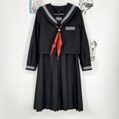 樱奈家改良黑三本满襟水手服裙套装 日系学院风JK制服多种裙长可选