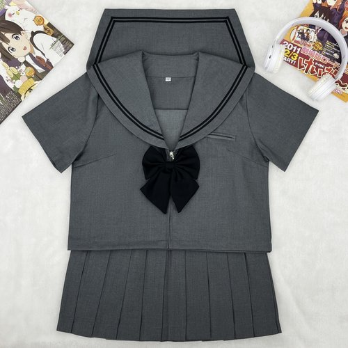 樱奈家灰二本基础款纯色黑边水手