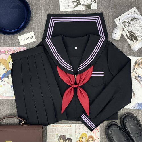 日系JK制服紫三本水手服短裙套装