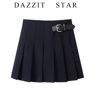 齐格格高端定制2025夏季新款百搭显瘦百褶a字裙皮带装饰短裙女