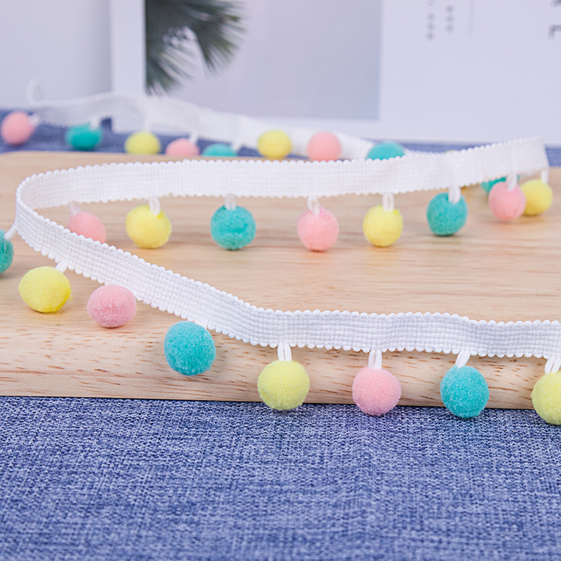 宽边毛球花边手工DIY材料彩色装饰流苏蕾丝球球窗帘抱枕服装辅料
