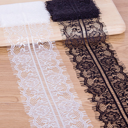 7-16CM宽睫毛蕾丝花边窗帘装饰布料黑白色衣服领边裙子下摆辅料