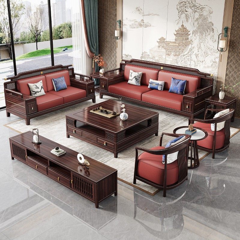 乌金木实木沙发组合新中式实木官帽客厅家具大小户型高档轻奢组合,住宅家具,实木沙发,淘宝优惠券,粉丝福利购,淘宝优惠卷