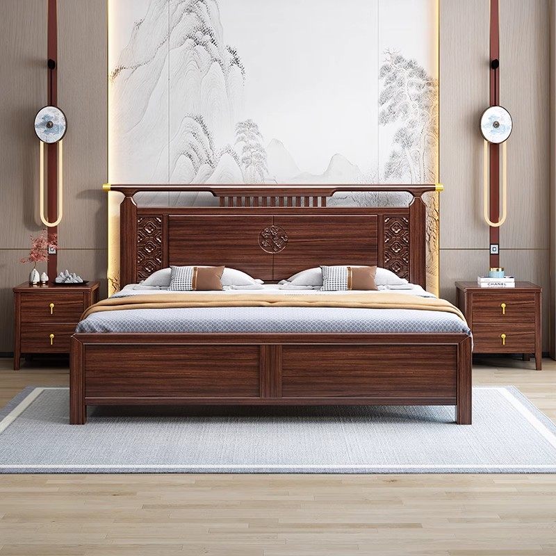 新中式乌金木实木床1.8x2米大床主卧室双人床储物现代简约一米五