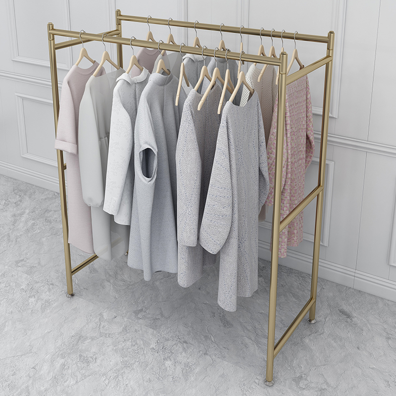 服装店中岛货架落地双排双杆显示架晾挂衣架店铺衣服双面展示陈列