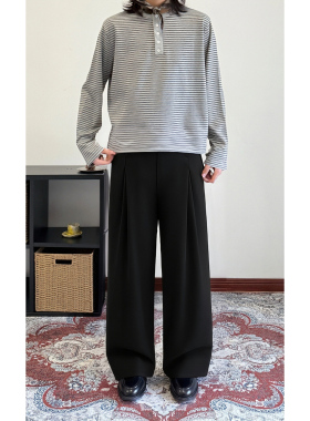 OBSERVER SSA 立体剪裁打褶高克重宽松直筒混纺西裤