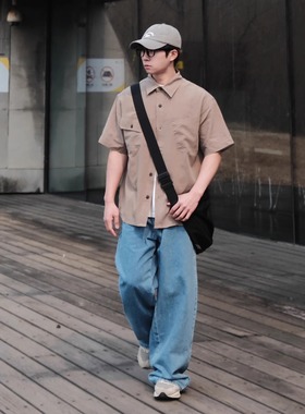 OBSERVER SSA 蓝色水洗美式复古阔腿宽松直筒四季款牛仔裤