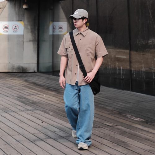 OBSERVER SSA 蓝色水洗美式复古阔腿宽松直筒四季款牛仔裤