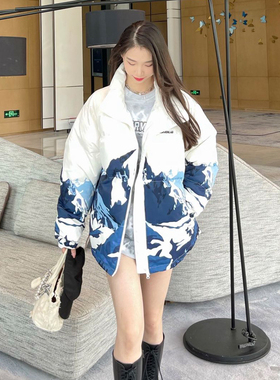 OBS OBSERVER LAB雪山主题印花冬季潮流棉袄棉衣外套男女潮牌