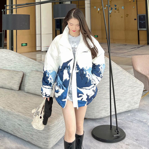 雪山主题印花冬季潮流棉袄