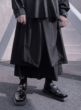 OBSERVER SSA层次解构暗黑风设计中性垂感假两件九分阔腿直筒裤裙