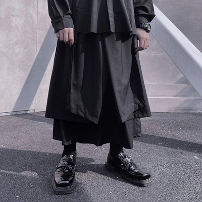OBSERVER SSA层次解构暗黑风设计中性垂感假两件九分阔腿直筒裤裙