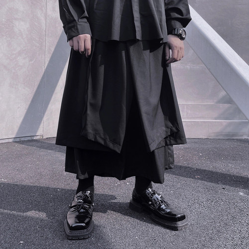 OBSERVER SSA层次解构暗黑风设计中性垂感假两件九分阔腿直筒裤裙