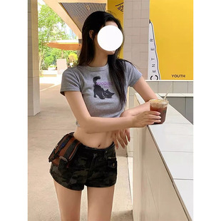 显瘦热辣包臀热裤 大码 新款 小个子性感辣妹迷彩牛仔短裤 女2025夏季
