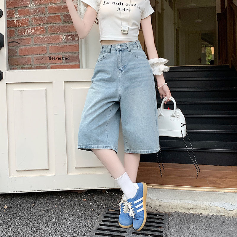 美式高街复古阔腿七分牛仔中裤女夏季高腰大码显瘦宽松直筒短裤子,女装/女士精品,牛仔裤,淘宝优惠券,粉丝福利购,淘宝优惠卷