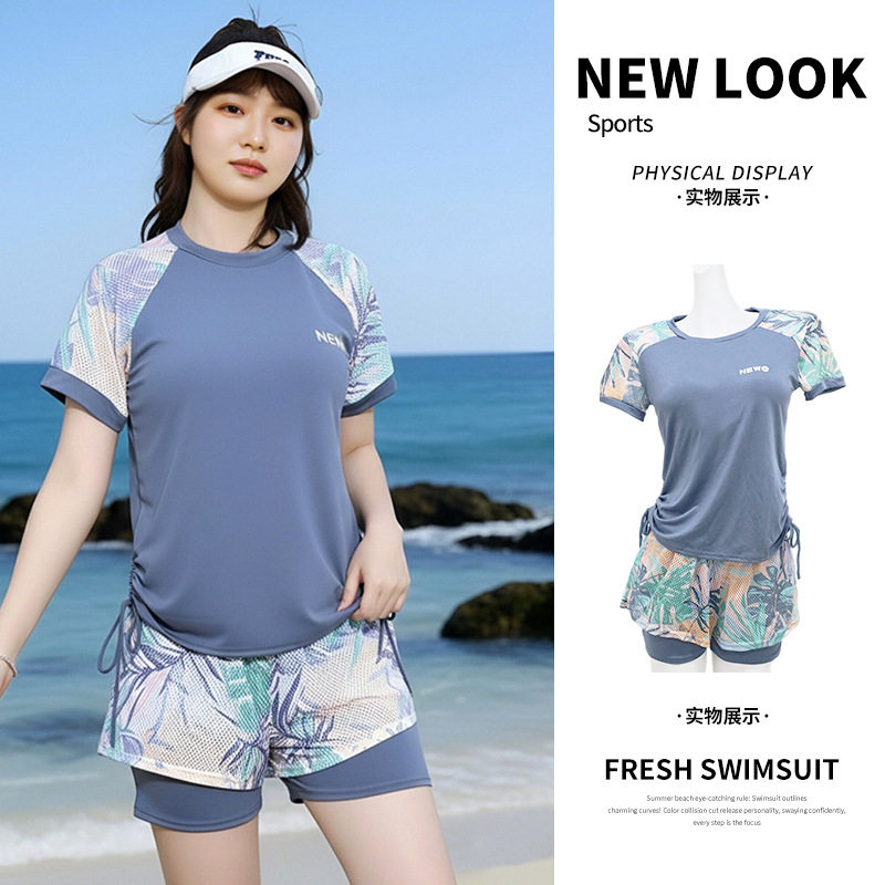 泳衣女大码分体式平角运动大码胖mm保守显瘦遮肉休闲度假温泉泳装