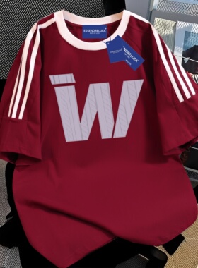 夏季美式新款白灰色vintage韩版宽松字母短袖T恤女三条杠上衣休闲