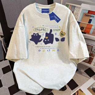 印花国潮牌夏季 T恤女2025新款 宽松上衣服 小众设计感短袖 纯棉美式