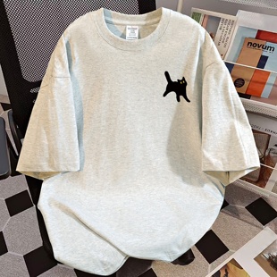 圆领半袖 纯棉美式 T恤女中长款 小众设计短袖 oversize潮牌上衣 夏季