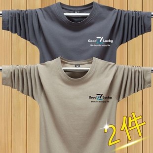 t恤男士 宽松圆领大码 新款 2件 男装 长袖 潮流上衣服打底衫 秋季 韩版