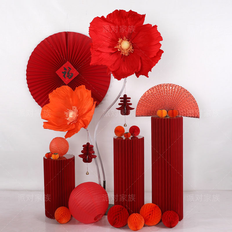 虞美人仿真纸花多层橱窗氛围背景装饰用品立柱婚房布置套装结婚礼