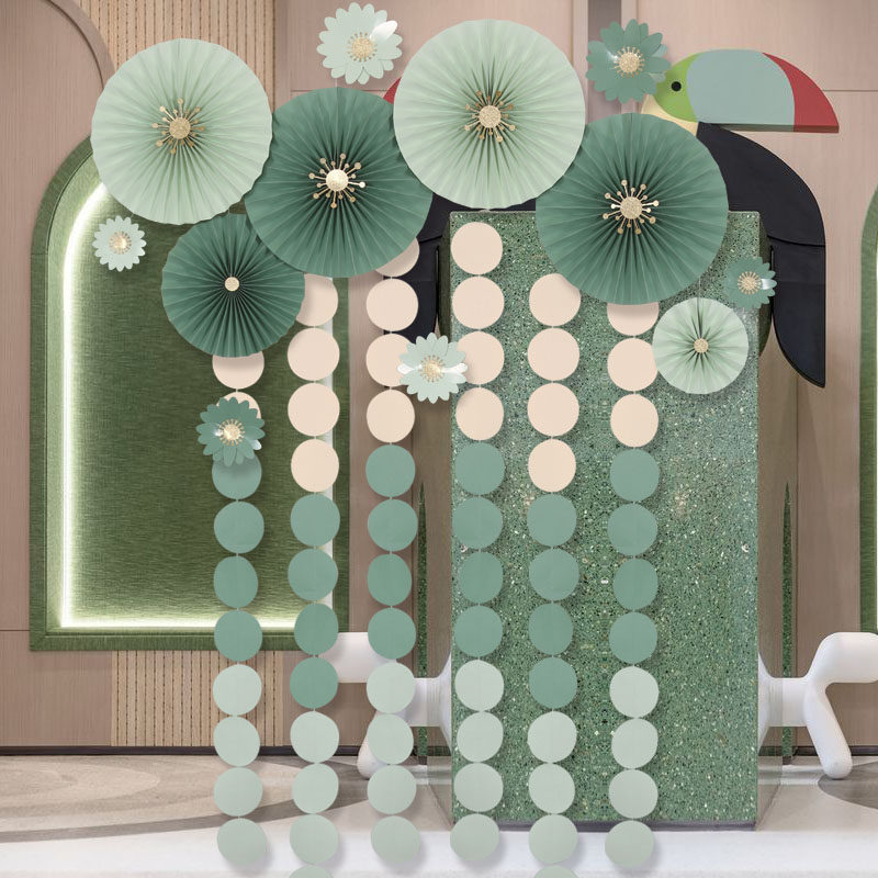 夏日绿色学校教室布置商场玻璃橱窗纸扇装饰酒店楼盘展厅儿童派对