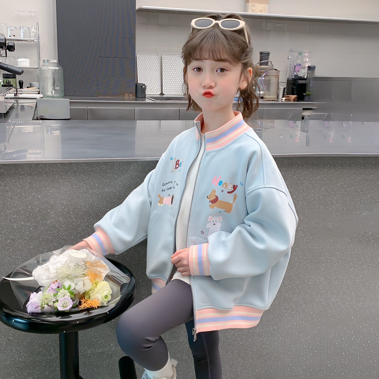 神奇童年亲子女童撞色棒球服外套