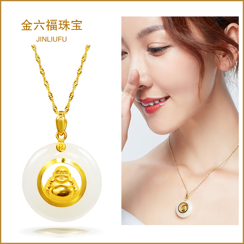 金镶玉吊坠足金时来运转金佛观音葫芦福袋如意黄金和田玉男女款