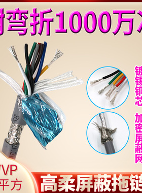 国标耐油耐折高柔拖链屏蔽线TRVVP 0.2 0.3平方 灰色信号软电缆线
