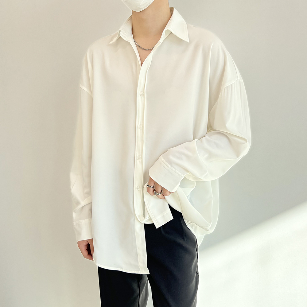 HOUCH长袖衬衫男士素色休闲冰丝夏季简约韩式