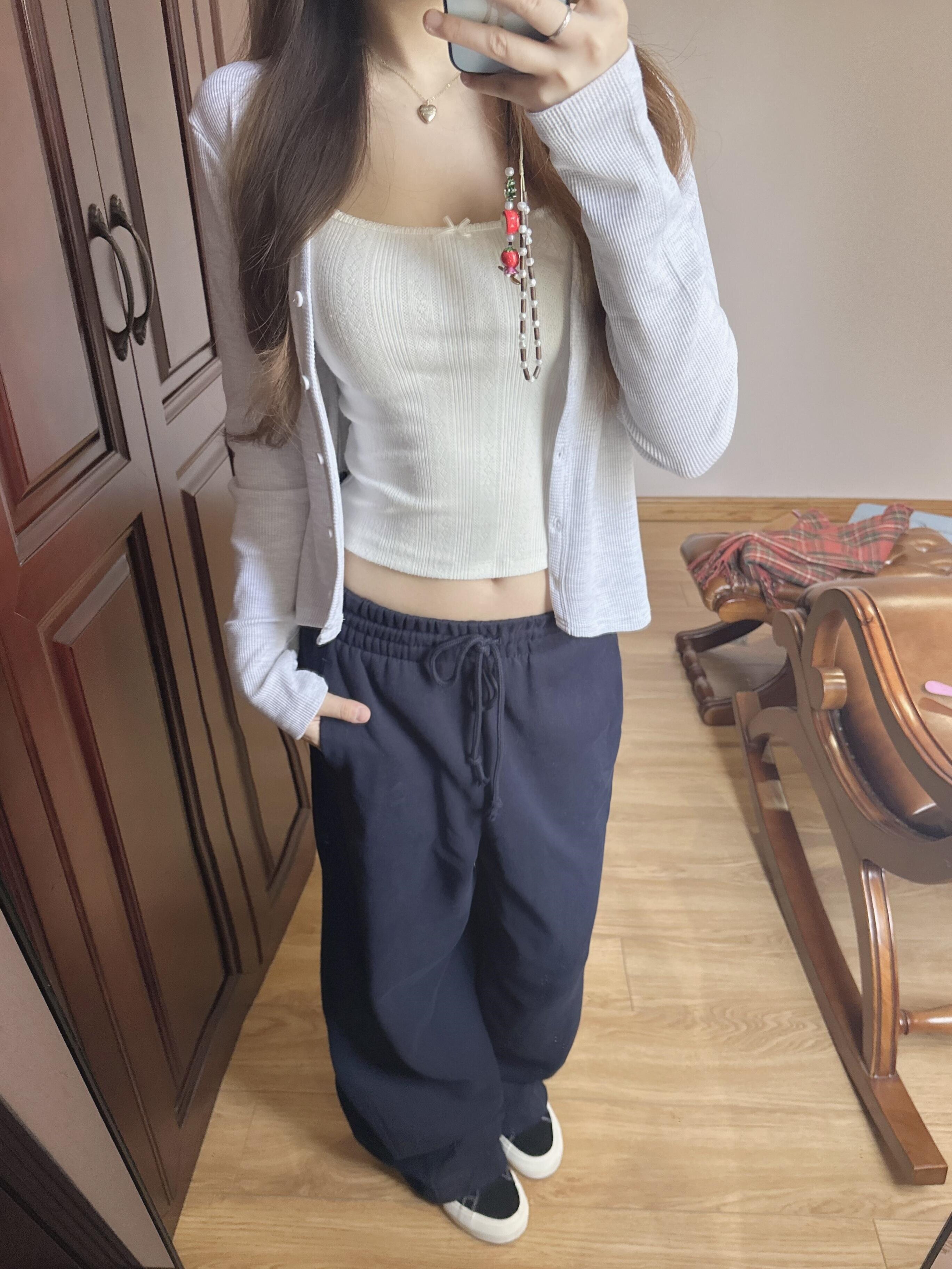 American Navy Blue Casual Machete Pants Women's Autumn high waist Sports Banana Guard Pants Wide Leg Loose Straight-leg Sickle Pants
