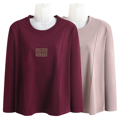 妈妈秋冬德绒打底衫时尚圆领弹力