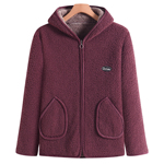 妈妈秋冬加绒加厚连帽外套女中老年人大码时尚宽松颗粒绒保暖上衣