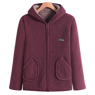 妈妈秋冬加绒加厚连帽颗粒绒外套