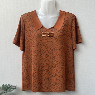 妈妈夏装薄款时尚翻领短袖T恤