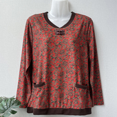 秋衣 妈妈春装 时尚 长袖 盘扣宽松花色上衣奶奶装 t恤女中老年人新款