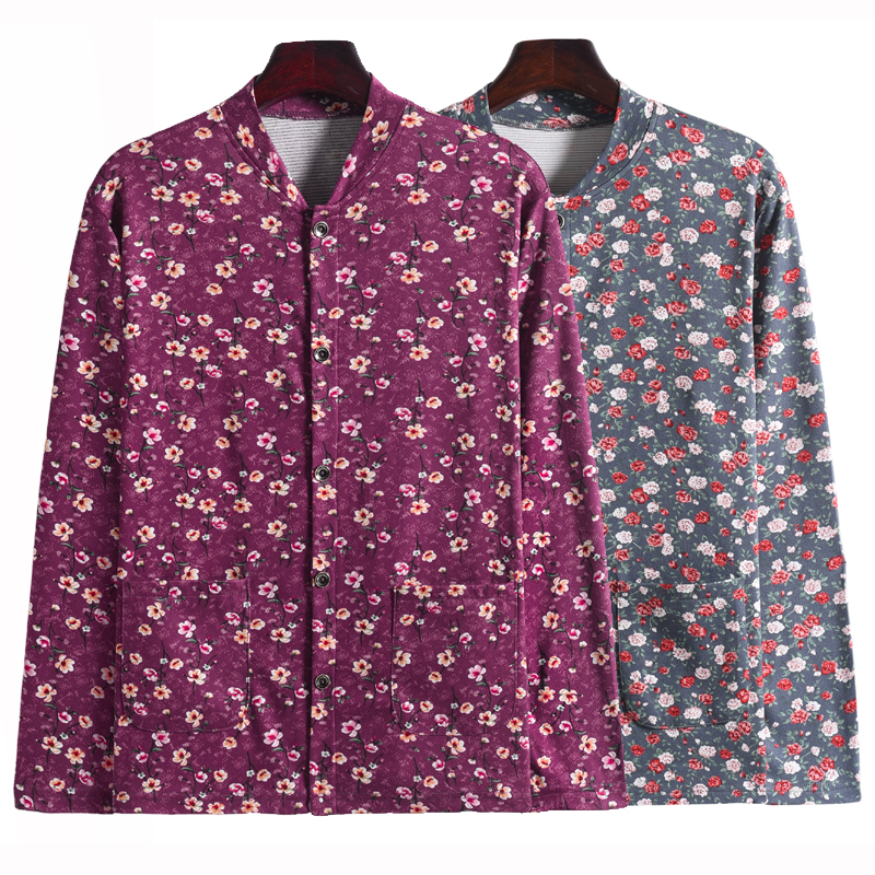 中老年人大码宽松碎花开衫上衣