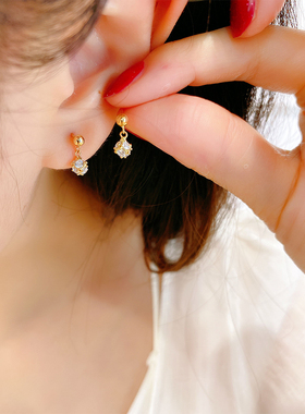 首尔k金纯10k 14k金黄金耳钉 时尚金球转运珠锆石球彩金耳钉耳饰