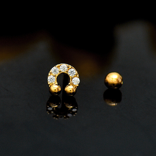 韩国时尚纯10k金黄金耳钉女 镶钻马蹄螺纹螺丝耳饰通体k金不褪色