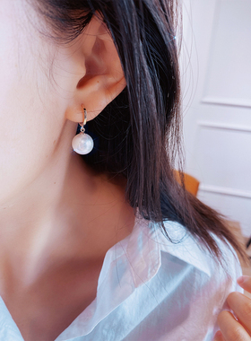 首尔k金纯10k 14k金黄金耳环 2025新款潮简约珍珠素圈彩金耳扣女