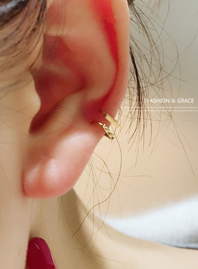 高级感首尔k金纯10k/14k金黄金韩国耳扣时尚迷你光面切面耳骨环单